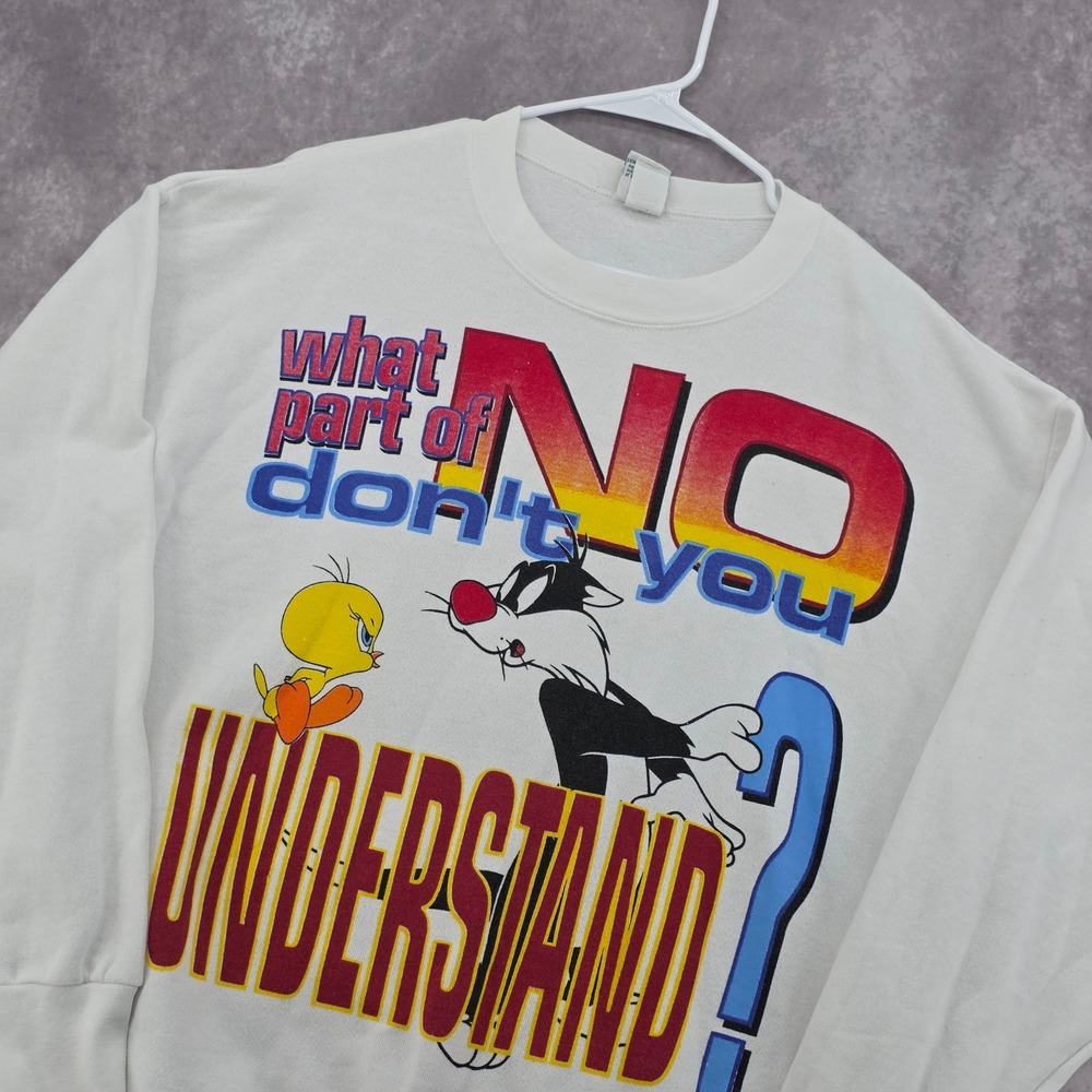 Vintage Looney Tunes Sylvester Tweety Sweatshirt Cream 90s USA Made 18/20W XL